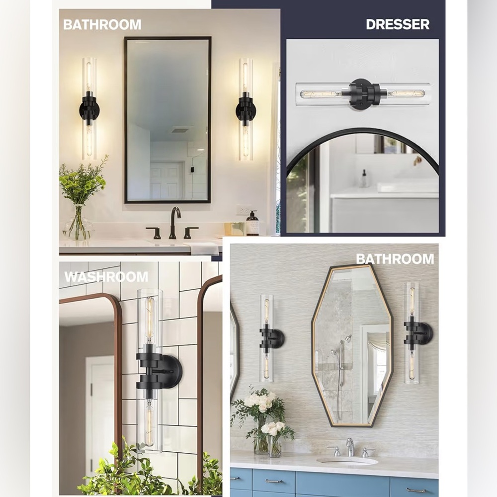 NEW IN BOX 2-Light Black Vanity Light 22in Wall Sconce *3 Available